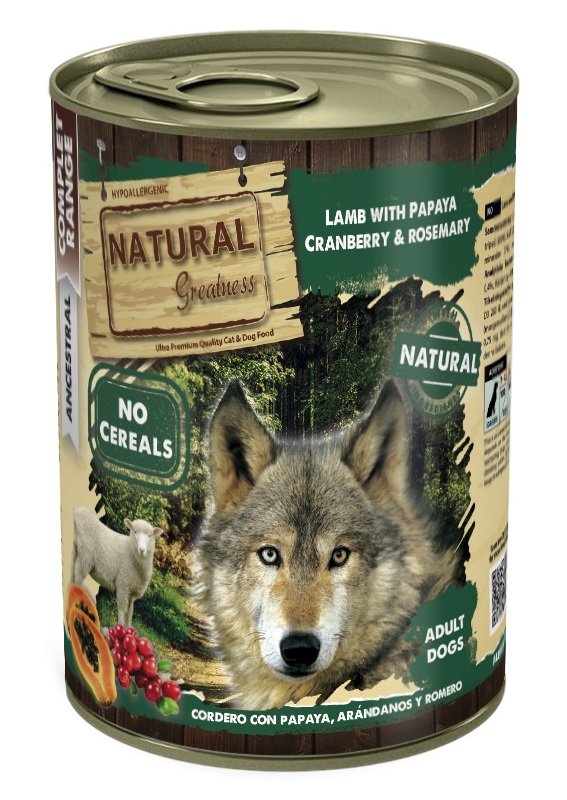 Natural Greatness Wet Dog Food Complete Cordero con Papaya Arándanos y Romero 400 g