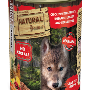 Natural Greatness Wet Dog Food Complete Starter Puppy Pollo con Zanahorias Piña y Arándanos rojos 400 g