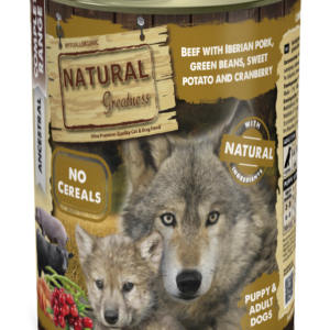 Natural Greatness Wet Dog Food Complete Vacuno con Cerdo Ibérico Judías Verdes Boniato y Arándanos Puppy & Adult 400 g