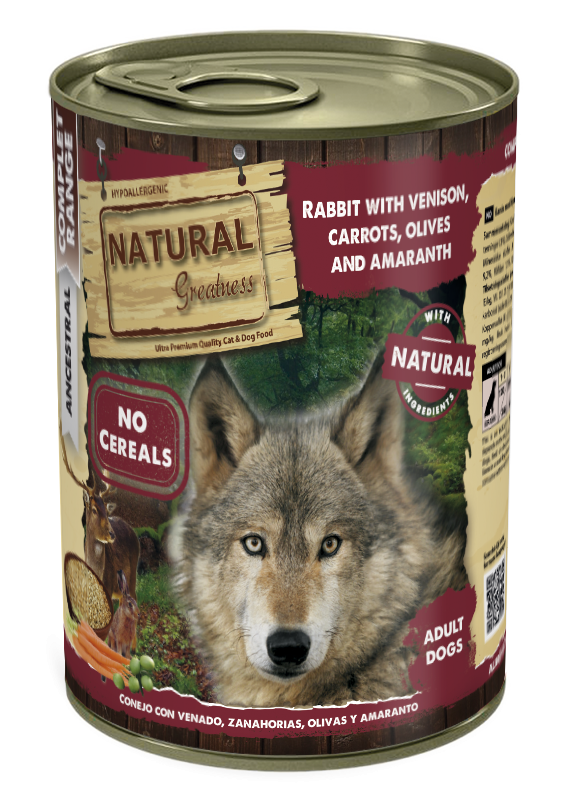 Natural Greatness Wet Dog Food Complete Conejo con Venado Zanahorias Aceitunas y Amaranto 400 g